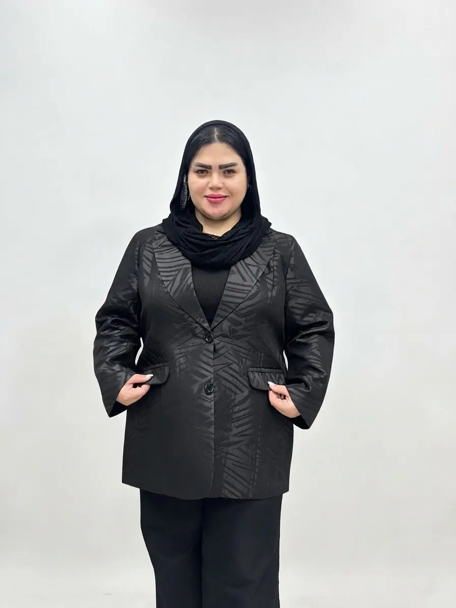 کت زنانه سایز بزرگ مشکی طرح دار مجلسی و اسپرت